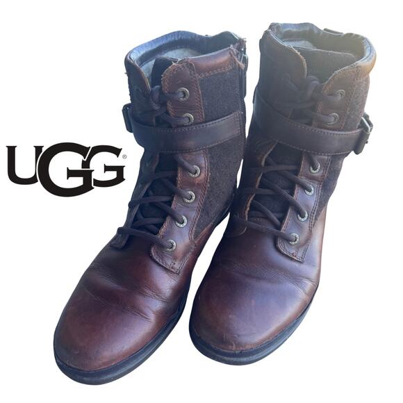 Ugg Kesey Waterproof Side Zip Hiking Boots Lace Up ankle strap 6.5 moto combat - Picture 3 of 10